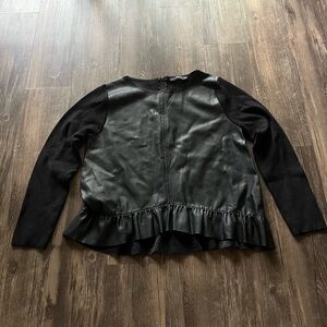 Zara Black Faux Leather Peplum Top